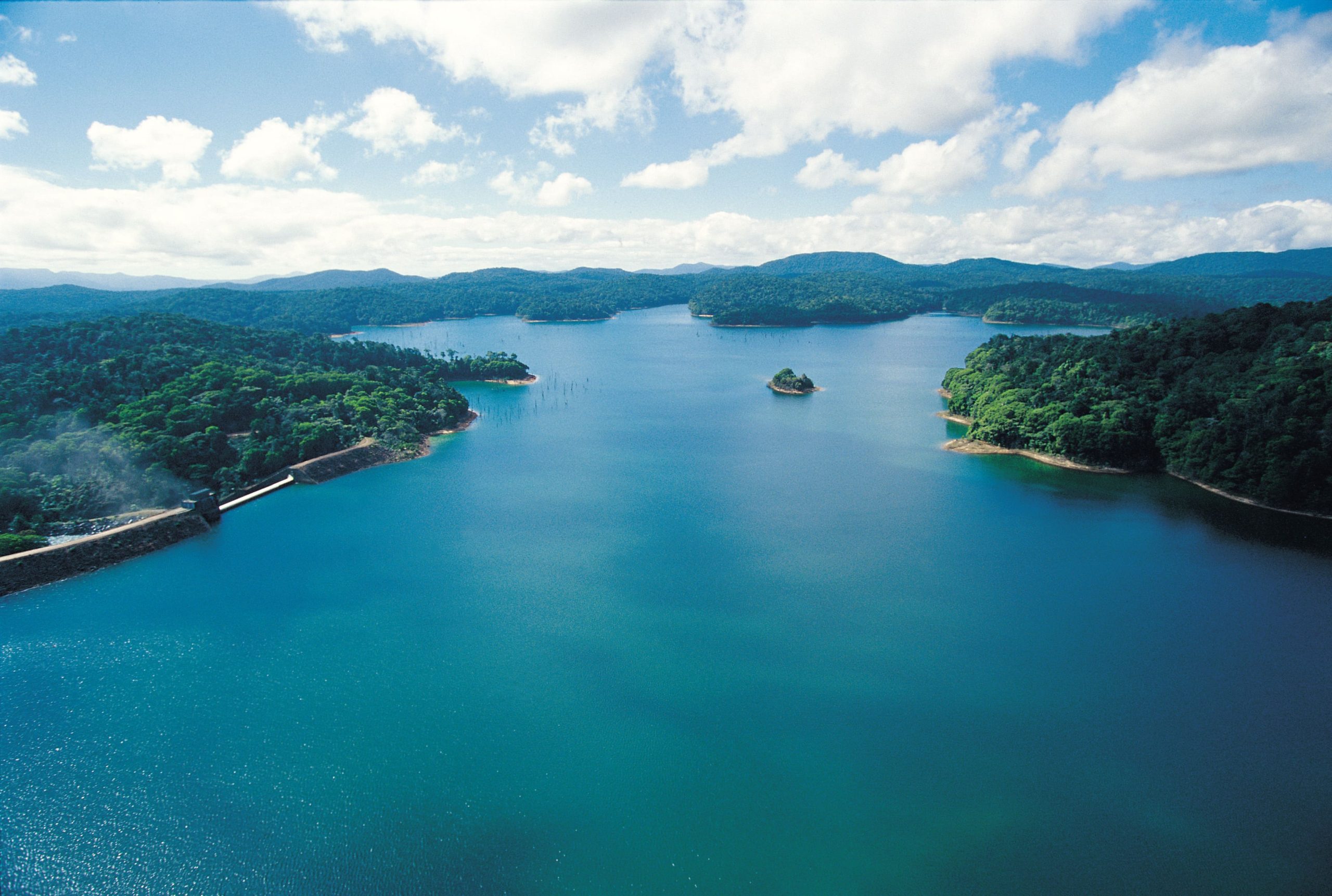 Aerial view of Koombooloomba Dam.