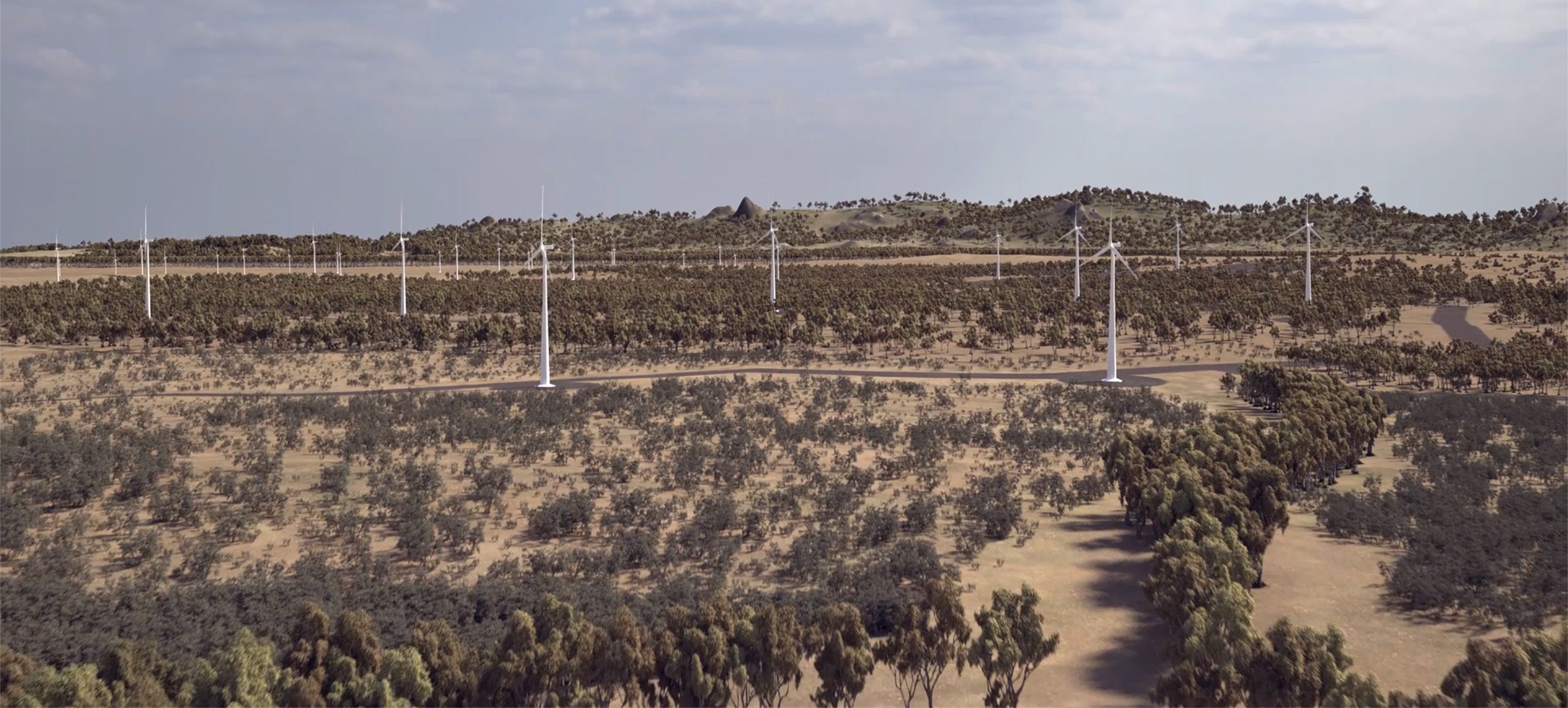 Artist's impression of MacIntyre Wind Farm near Warwick showing wind turbines across a large area